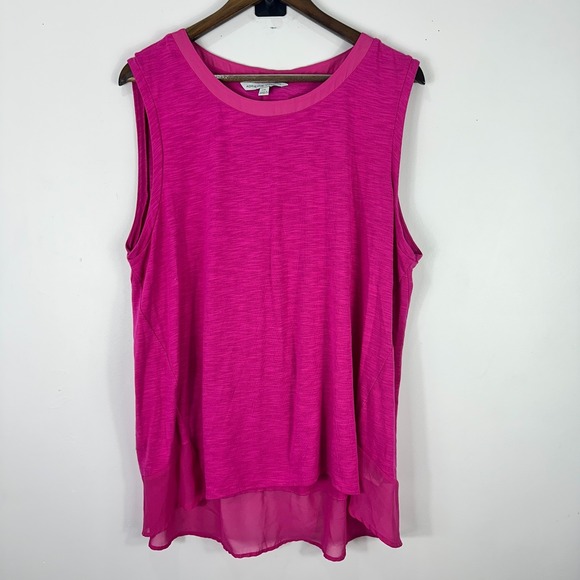 Adrienne Vittadini Womens Tank Top XXL Pink Sheer Hem Barbiecore Romantic Resort - Picture 1 of 6